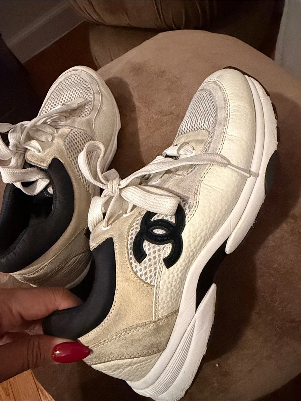 CHANEL Cream and Black Sneakers